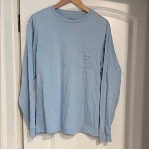 Vineyard Vines Men's Long-Sleeve Pocket Tee Light Blue Small Summer Preppy S